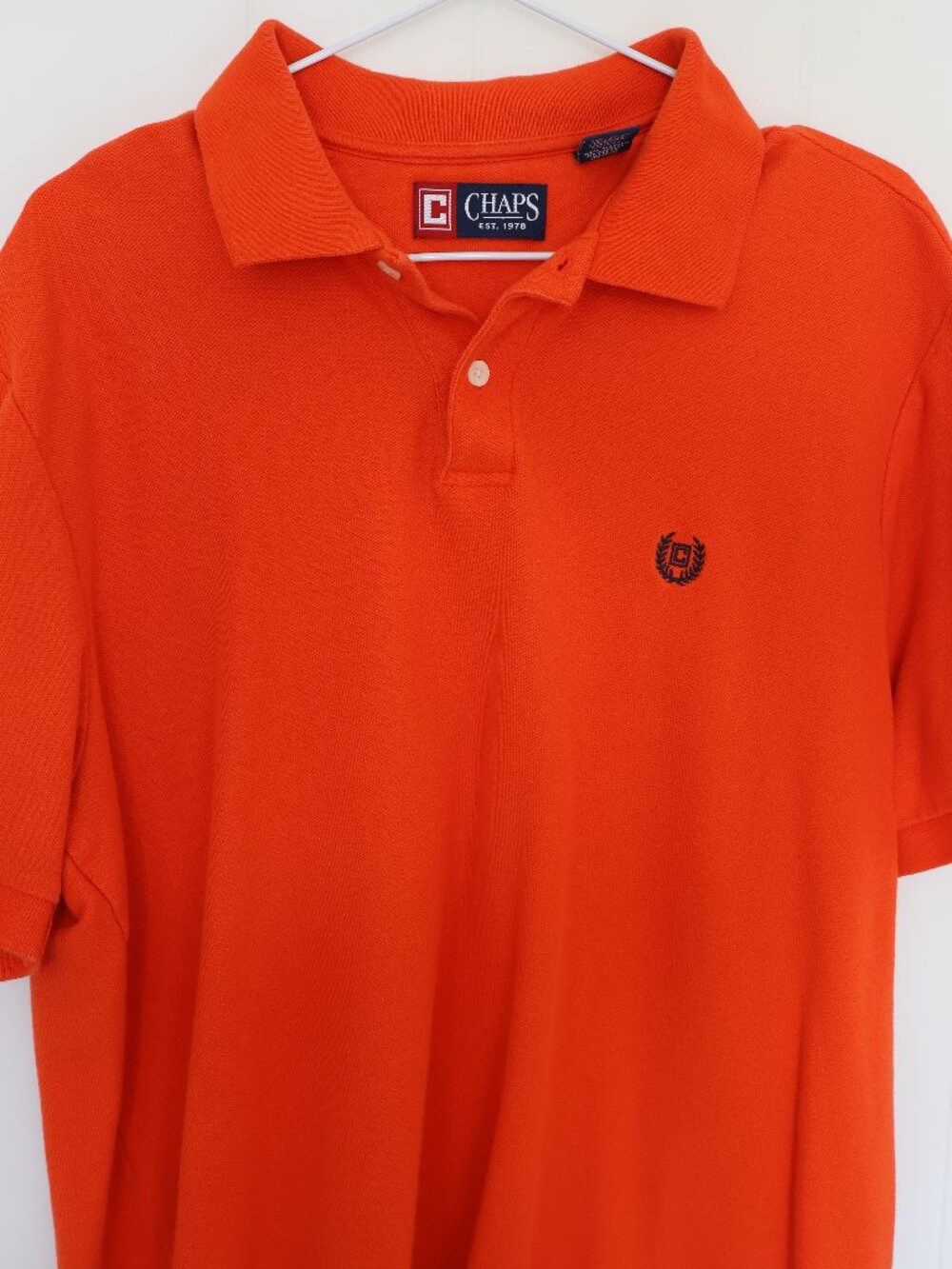 💜 2 for $25 💜 Chaps Orange Pique Cotton Polo Shirt Embroidered Crest (Men’s L) - Picture 3 of 9